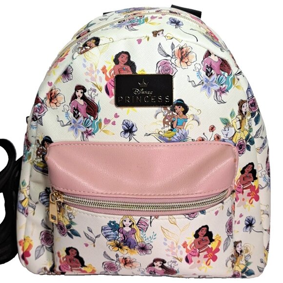Disney Handbags - Disney Princesses BioWorld White/Pink Floral Mini Backpack 10" Faux Leather